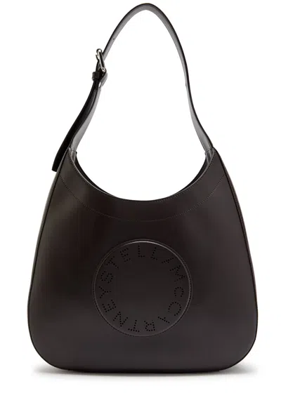 Stella Mccartney Logo Large Faux Leather Hobo Bag In Brown