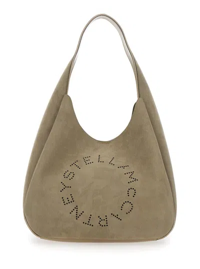 Stella Mccartney Logo Large Hobo Bag Alter Suede W/piping Details In Sand