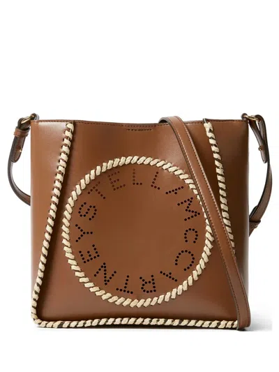 Stella Mccartney Logo Laser-cut Shoulder Bag In Brown