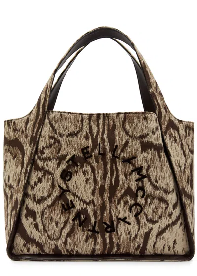 Stella Mccartney Logo Leopard-jacquard Canvas Tote Bag In Yellow