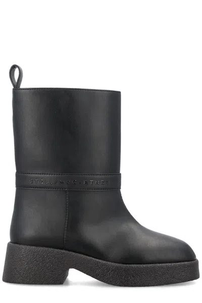 Stella Mccartney Logo Lettering Pull-on Ankle Boots In Black