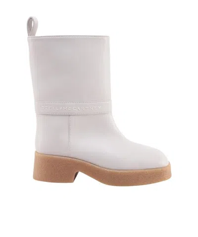 Stella Mccartney Logo Lettering Pull-on Ankle Boots In White
