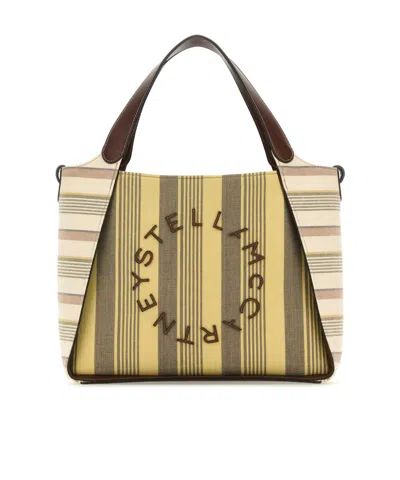 Stella Mccartney Logo Lettering Striped Tote Bag In Nude