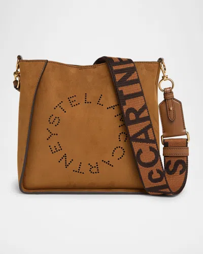 Stella Mccartney Logo Mini Vegan Suede Crossbody Bag In Brandy