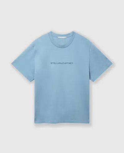 Stella Mccartney Logo Oversized Cotton T-shirt In Blue