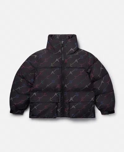 Stella Mccartney Logo Pattern Puffer Coat In Black