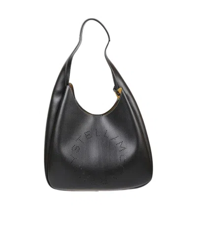 Stella Mccartney Logo Perforated Shoulder Bag In Black