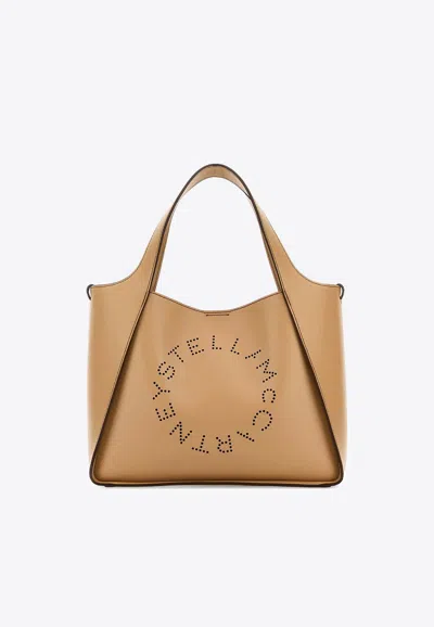 Stella Mccartney Logo Perforated Tote Bag In Sand
