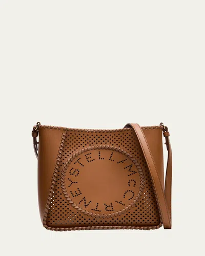 Stella Mccartney Logo Perforated Vegan Leather Crossbody Bag In Cuoio
