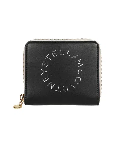 Stella Mccartney Logo Perforated Zipped Wallet In Black