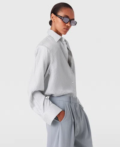 Stella Mccartney Logo Pinstripe Shirt In White And Steel