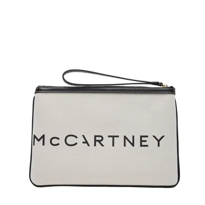 Stella Mccartney Logo Pouch Eco Salt & Pepper Canvas