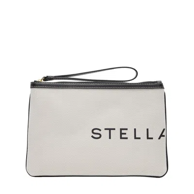Stella Mccartney Logo Pouch Eco Salt & Pepper Canvas In Blue