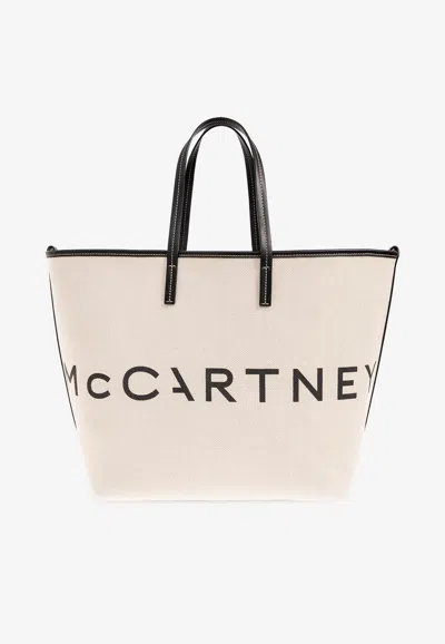 Stella Mccartney Logo Print Canvas Tote Bag In White
