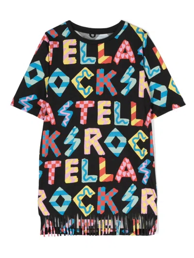 Stella Mccartney Kids' Logo-print Cotton T-shirt Dress In Black Multicolour