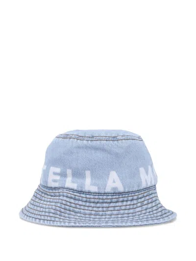 Stella Mccartney Kids' Light Blue Logo-print Denim Bucket Hat