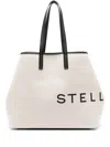 Stella Mccartney Stella Mc Cartney Ecru Cotton Blend Tote Bag With Logo In Neutrals