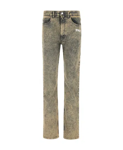 Stella Mccartney Logo Printed Straight Leg Jeans In Green