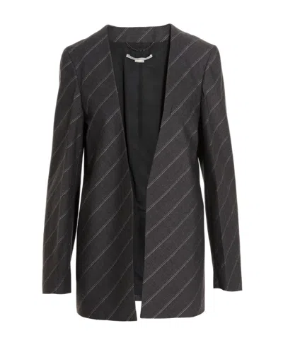 Stella Mccartney Logo-printed Striped Blazer In Black