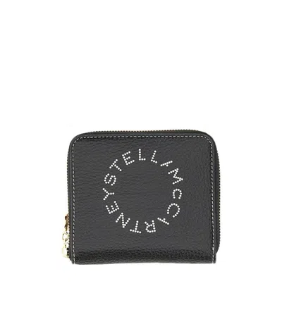 Stella Mccartney Logo Printed Zip-around Wallet In Black