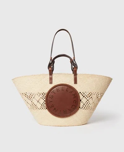 Stella Mccartney Logo Raffia Crochet Large Tote Bag In Natural