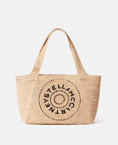 Stella Mccartney Embroidered-logo Raffia Tote Bag In Neutrals