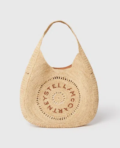 Stella Mccartney Logo Raffia Slouchy Medium Tote Bag In Natural