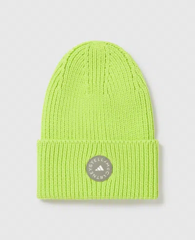 Stella Mccartney Logo Ribbed Beanie In Bahia Glow Green/black