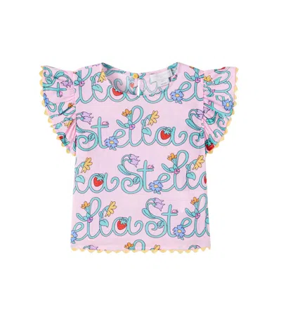 Stella Mccartney Kids' Logo Ruffled Cotton Top In Multi