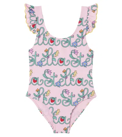 Stella Mccartney Kids' Logo Ruffled Swimsuit In Pink