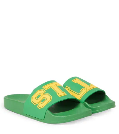 Stella Mccartney Kids' Logo Slides In Green