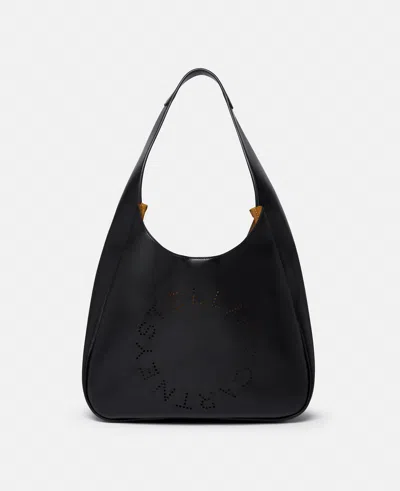 Stella Mccartney Logo Slouchy Hobo Tote Bag In Pitch Black
