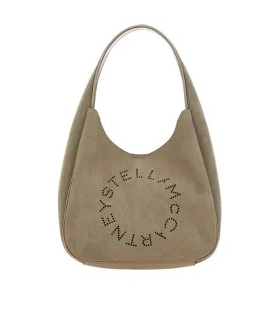 Stella Mccartney Logo Small Hobo Bag Alter Suede W/piping Details In Sand