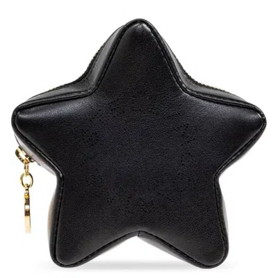 Stella Mccartney Logo Star Coin Purse Keychain In Black