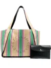 Stella Mccartney Logo Striped Woven Tote Bag In Green