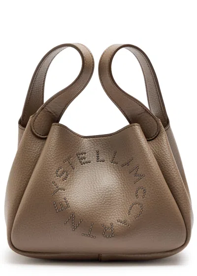 Stella Mccartney Logo Studded Faux Leather Top Handle Bag In Gray