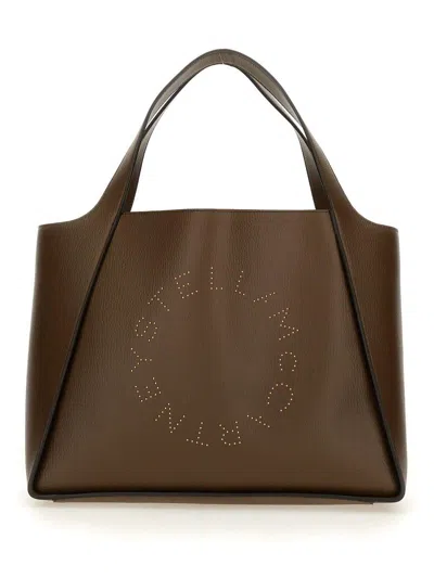 Stella Mccartney Logo Studded Open-top Tote Bag In Brown