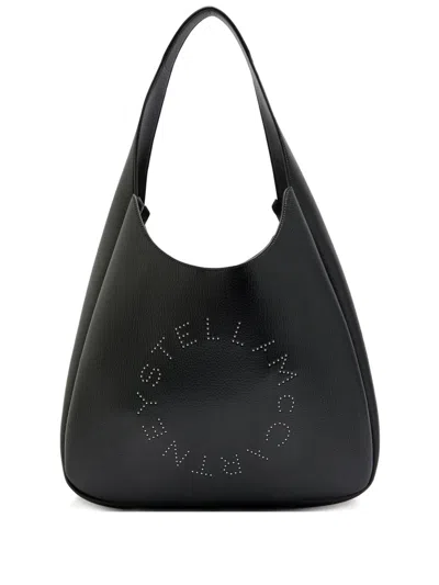 Stella Mccartney Logo Studded Shoulder Bag In Black
