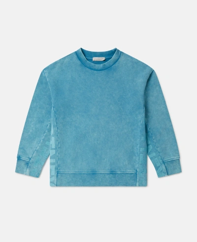 Stella Mccartney Kids' Logo Tape Acid Wash Sweatshirt In Bright Blue