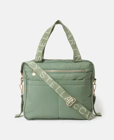 Stella Mccartney Logo Tape Changing Tote Bag In Green