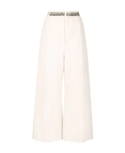 Stella Mccartney Logo Waistband Cropped Trousers In White
