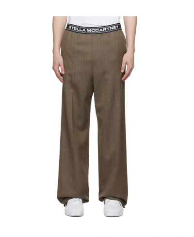 Stella Mccartney Logo-waistband Herringbone Wool Trousers In Gray