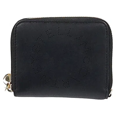 Stella Mccartney Logo Zip-around Wallet In Black Faux Leather
