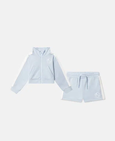 Stella Mccartney Babies' Logo Zipper Sweatshirt And Short Set In Blue