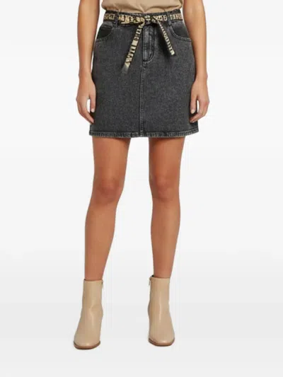 Pre-owned Stella Mccartney Logo-belt Denim Skirt In Gray