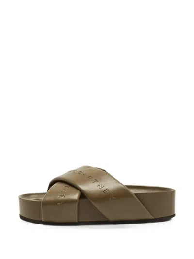 Pre-owned Stella Mccartney Logo-debossed Platform Sandals In Green