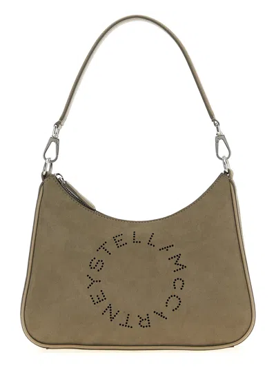 Stella Mccartney Logo-detailed Suede Shoulder Bag In Green