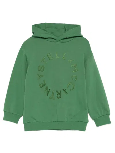 Stella Mccartney Kids' Logo-embroidered Cotton Hoodie In Green
