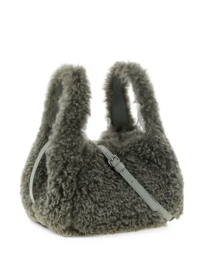 Stella Mccartney Logo-embroidered Shearling-effect Shoulder Bag In Purple