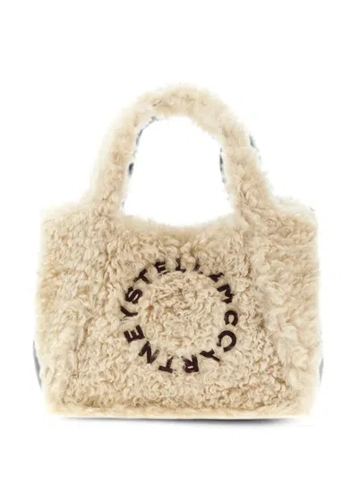 Stella Mccartney Logo-embroidered Shearling-effect Tote Bag In Neutral